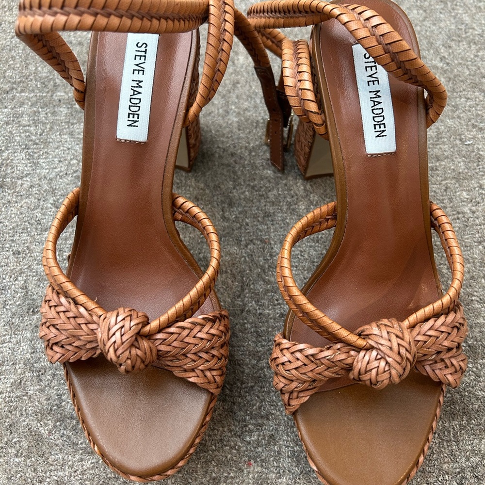 Steve Madden Tan Ibiza Woven Heeled Platform Sandals 8M NEW